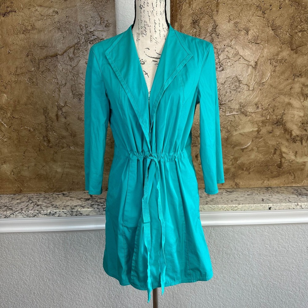 Lafayette 148 New York Long Blazer Jacket Women Small Tie Waist Long Sleeve Blue